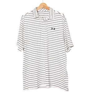 Under Armour Golf Shirt The Playoff Polo White Black Stripes Stretch Men’s Large